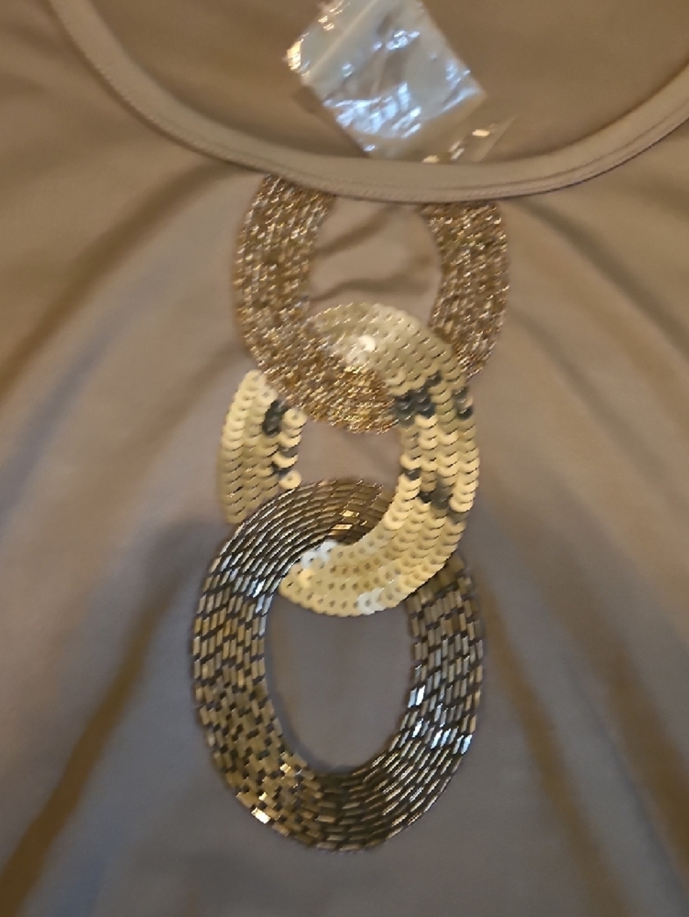 Susan Graver Taupe Long Sleeve Top with Metallic Ring Accent - Picture 3 of 5